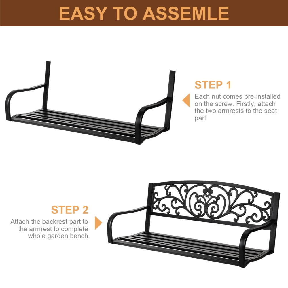 Outdoor Metal Garden Bench - 400 Lb Capacity Cast Iron Steel Frame With PVC Mesh, Black