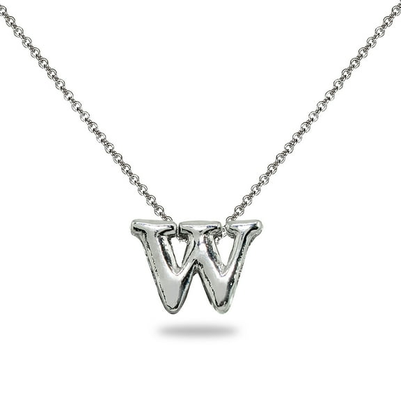 W Letter Initial Alphabet 925 Silver Necklace, 15 inches with extender