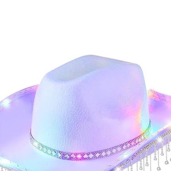 Yokua Cowboy Hats Glowing Light Up Panama Hat with Blingbling Strass for Party