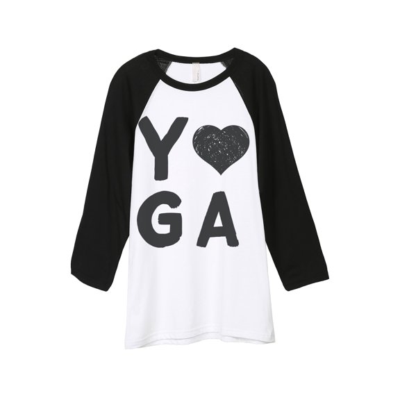 Thread Tank Yoga Heart Unisex 3/4 Sleeves Baseball Raglan White Black Small