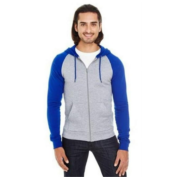 American Apparel Mens California Fleece Long Sleeve Zip Hoodie XX-Large Hether Grey/ Lapis