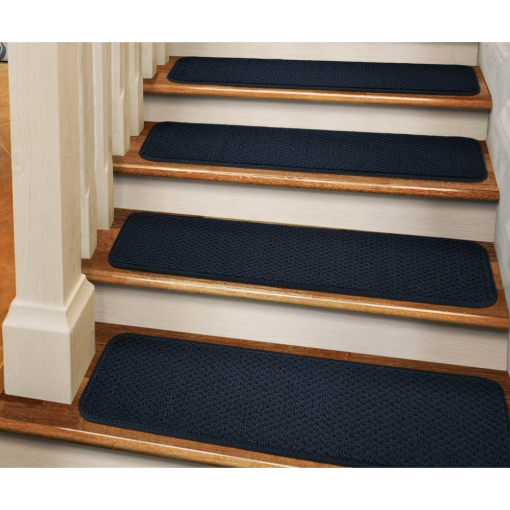 Set of 15 Adhesive Carpet Stair Treads Navy Blue 8 In. X 23.5 In