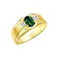 thumbnail image 3 of RYLOS Men's Rings 14K Yellow Gold Classic 7X5MM Oval Gemstone & Diamond Ring Green Sapphire September Birthstone Rings For Men, Gold Rings Size 13, 3 of 7