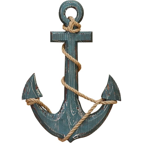 WOOD ANCHOR WITH ROPE NAUTICAL DECOR