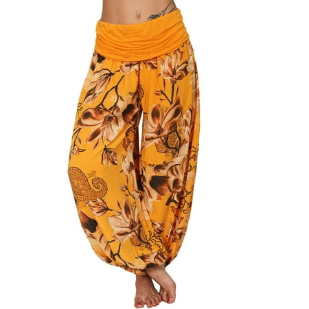 

Women s Flowy Boho Pants - Loose Yoga Harem Joggers - Casual Bohemian Hippie Palazzo Lounge Comfy Elephant Pajama CHMORA(Orange 2XL)