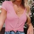 thumbnail image 6 of Women's Summer Clothing Casual Henley Shirts Short Sleeve V Neck Button Up Ribbed Knit Slim Fit Basic Tops Blouse Summer Clothing, 6 of 6