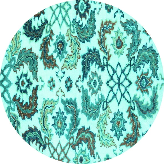Ahgly Company Machine Washable Indoor Round Abstract Turquoise Blue Contemporary Area Rugs, 8' Round