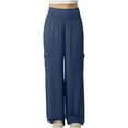 thumbnail image 4 of Gaecuw Wide Leg Linen Pants for Women Wide Legged Pants Relaxed Fit Long Pants Lounge Trousers Sweatpants Casual Loose Baggy Pants Mid Waisted Linen Ankle Length Workout Pants with Pockets Solid, 4 of 7