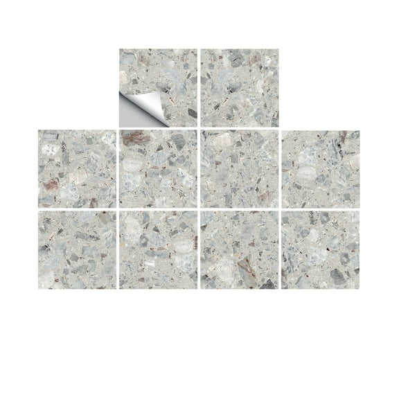 FUDAKUNA 10Sheet Peel and Stick Tile Transfer Wall Sticker Waterproof Removable 5.91"x5.91" Vinyl Gray Tiles Backsplash