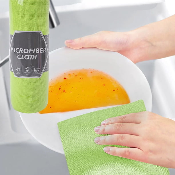 Puntoco Paño de fibra ultrafina para lavar platos, paquete en rollo, paño para lavar platos que absorbe el agua, paño de limpieza, se quita con la mano