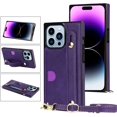 thumbnail image 2 of Case for Apple iPhone 14 Pro Max with Card Slot Holder, Removable Adjustable Shoulder Strap Lanyard Crossbody Neck Purse Phone Case for iPhone 14 Pro Max KB Purple, 2 of 7