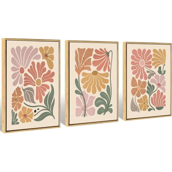 FCCUYE Neutral Botanical Canvas Wall Art, Minimalist Black Line Flower Poster Prints, Boho Beige Floral Wall Decor, Abstract Plant Leaf Aesthetic Picture for Bedroom Living Room Framed 12"x16"x3