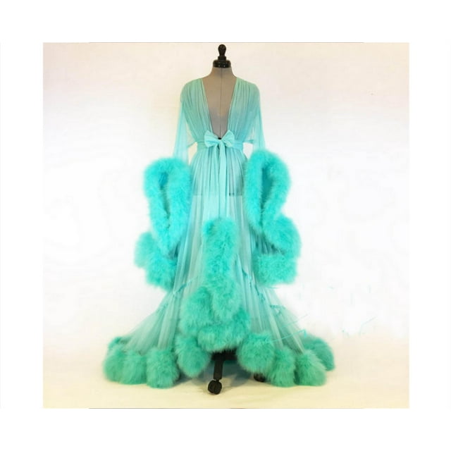 VISgogo, bata de felpa de manga larga para mujer, Kimono de lujo transparente, camisón de picardías extralargo VISgogo moda