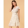 thumbnail image 4 of Vestido A Media Pierna Allegra K Con Cuello En V Y Manga Flutter Boho Floral Beige-Albaricoque XL, 4 of 6