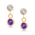 thumbnail image 2 of Gem Stone King 14K Yellow Gold Purple Amethyst and White Created Sapphire Drop Dangle Earrings for Women (0.76 Cttw, Gemstone Birthstone, Round 4MM and 3MM), 2 of 4