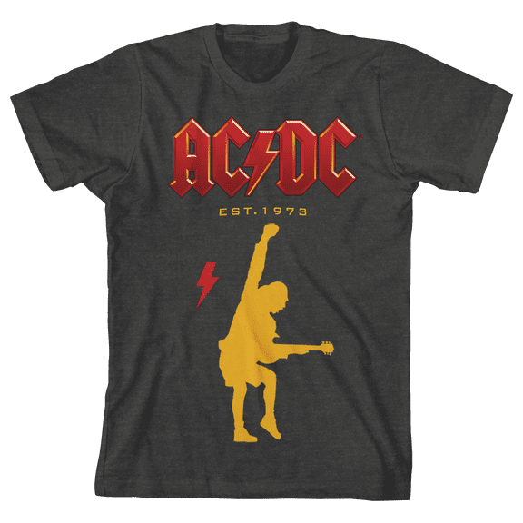 ACDC Rockware Est. 1973 Crew Neck Short Sleeve Charcoal Heather Boy's T-shirt-Medium