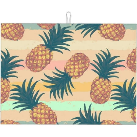 

Stripe Pineapple Print Dish Drying Mat For Kitchen Counter Large 18 X 24 Inch Absorbent Microfiber Dish Drying Pad Dish Drainer Rack Mats Protector For Coffee Bar