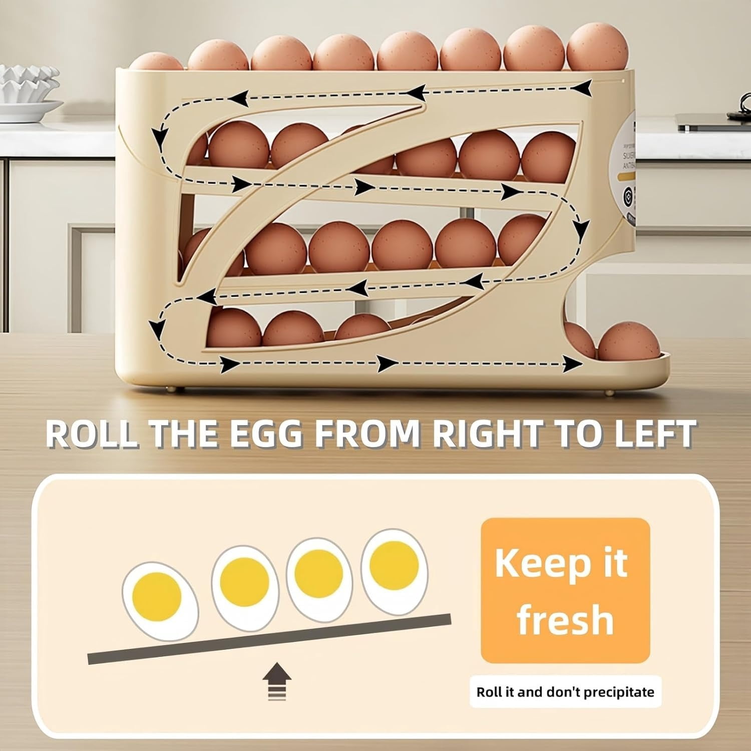 4 Tiers Egg Automatic Rolling Egg Dispenser for Refrigerator Dispenser Holds Up To 30 Pcs