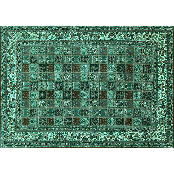 Ahgly Company Indoor Rectangle Persian Turquoise Blue Traditional Area Rugs, 6' x 9'