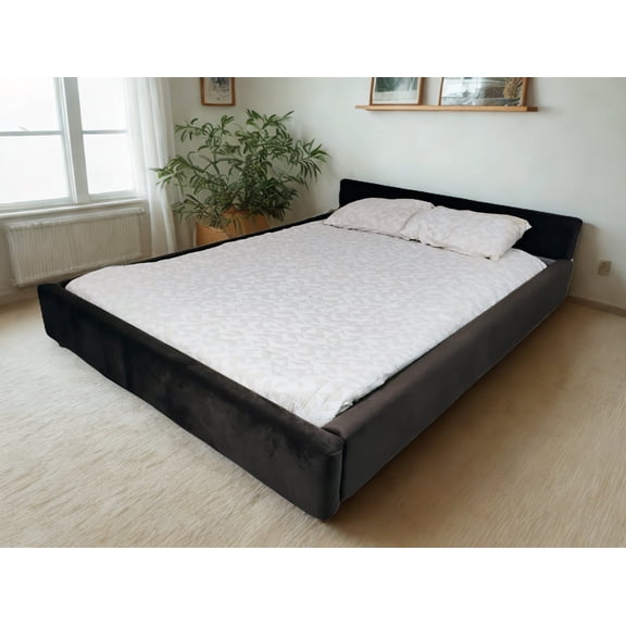 Lecce with HS1600 Waveless Water-Mattress Complete Padded With Headboard Hardside Wood Frame Waterbed Buckskin Suede Fabric Super Single