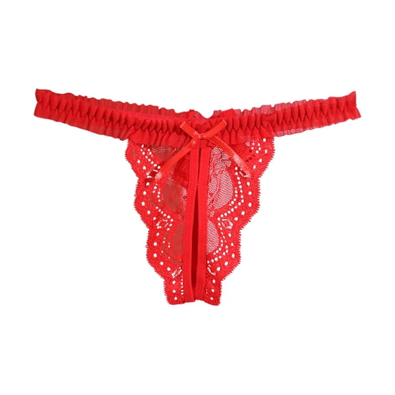 Siilsaa Women's Underwear Open Sexy Underwear Lace Transparent T Pants Thong High Cut Briefs for Women Red,M