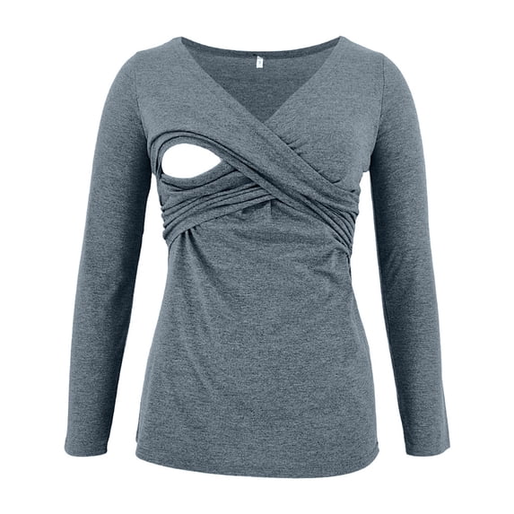 HAiming Women's Maternity Nursing Tops Long Sleeve Breastfeeding Top Tee Shirt Double Layer Pregnancy Shirt
