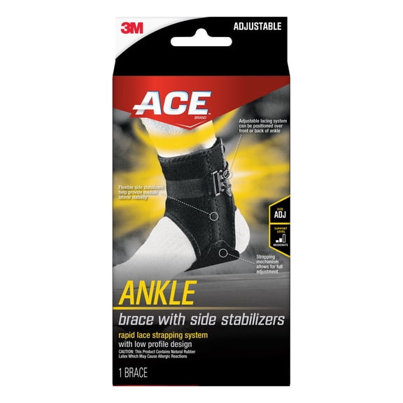 ACE Brand Ankle Support with Side Stabilizers, Adjustable, Black, 1 Brace