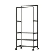 Miogawg Heavy Duty Clothes Rack, Freestanding 4 Tiers Garment Rack For Hanging Clothes With Shelves And Hangers, Hanging Rod For Small Space