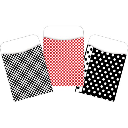 UPC: 0704068040830 | Barker Creek Red & Black Classic Library Pockets Assorted Designs 90/Set 4083