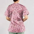 thumbnail image 4 of Iaqnaocc Scrub Tops Women Funny Floral Print Nurse Working Uniforms Fashion V-Neck Side Slits Scrub Tops Party Short Sleeve Medical Workwear with Pockets Vermilion 3XL, 4 of 4