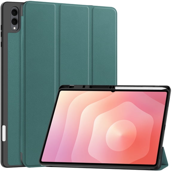 DWaybox Folio PU Leather Case for Samsung Galaxy Tab S12 Ultra 14.6", Kickstand & Pen Slot, Dark Green