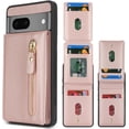 thumbnail image 2 of for Google Pixel 7 Case with Card Holder for Women, for Google Pixel 7 Phone Case Wallet with Credit Card with Ring Kickstand Zipper Shockproof Slim Stand Case - Rose Gold, 2 of 13