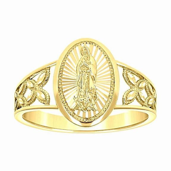 14k 14kt Yellow Gold Womens Oval Head Guadalupe Religious Ring