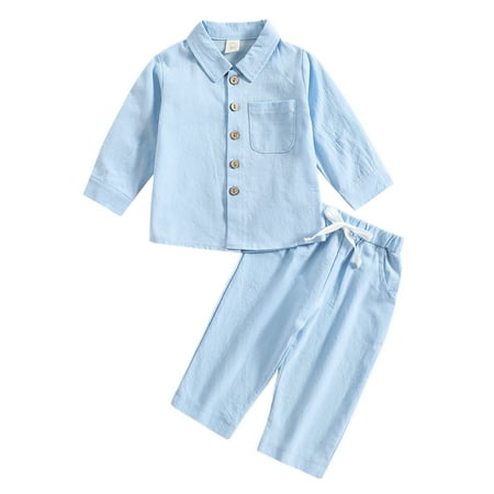 

NECHOLOGY Baby Organic Clothes Kids ToddlerBaby Boys Solid Button Autumn Long Sleeve Shirt Pants 6 Months Baby Jacket Childrenscostume Blue 2-3 Years