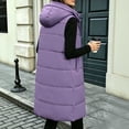 thumbnail image 4 of Horkkom Womens Vests Outerwear Winter Zip Up Long Puffer Jacket Warm Fuzzy Hooded Sleeveless Jacket with Pockets L, 4 of 6