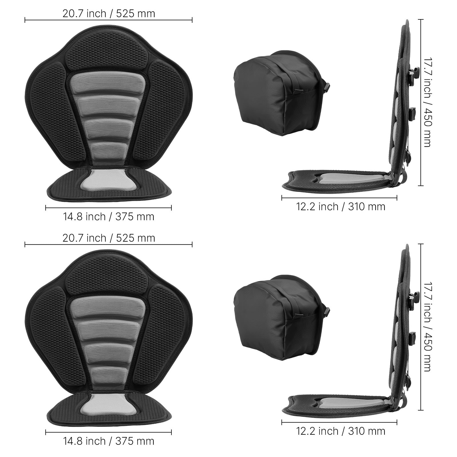 KFFKFF Kayak Seat, 2-Pack 0.5" Thick, Universal Paddle Board Seat with Backrest, Comfortable Padded Cushion Featuring Storage Bag & Adjustable Straps for SUP, Canoe, Fishing Boat,and Inflatable Kayak