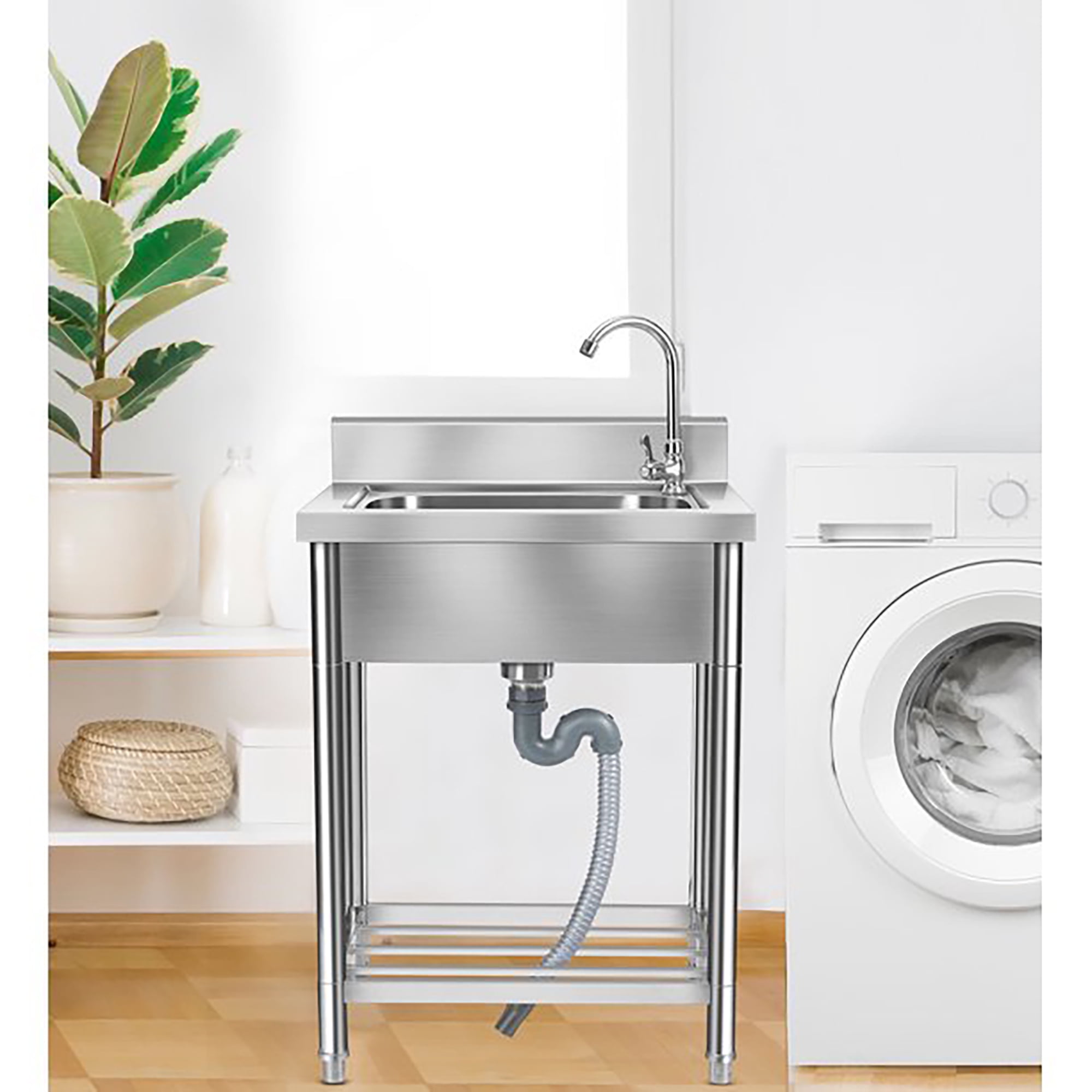 Worcest Stainless Steel Sink, 22" Freestanding Utility Sink with Faucet