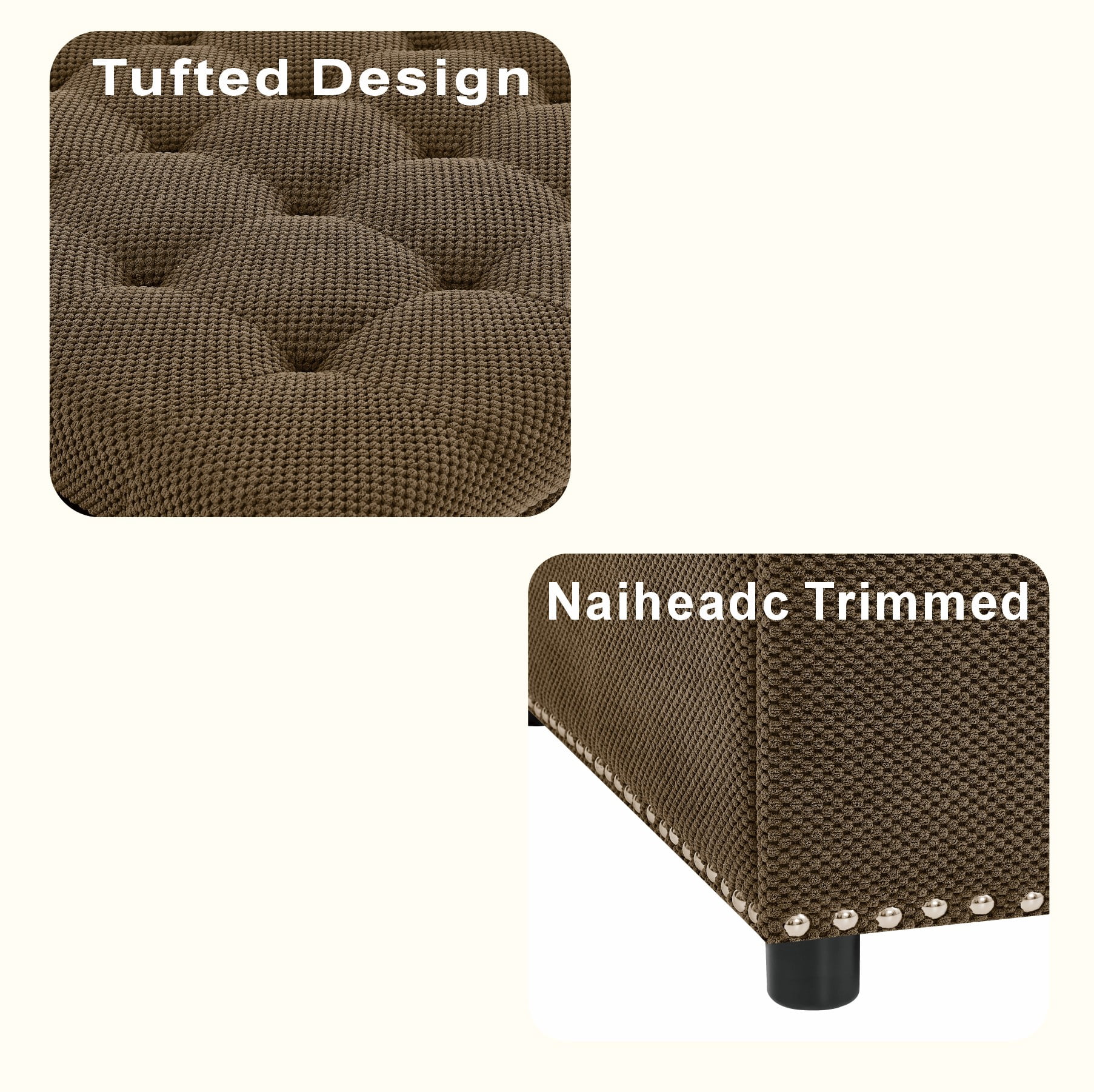 MOONMISS Square Storage Ottoman with Nailhead Trim , Upholstered Coffee Table for Bedroom Storage, Living Room Accent,Coffee