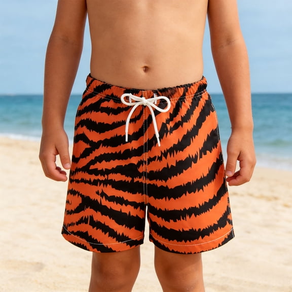 Baby Boy Swimsuit Size 3-4Y Tiger Style Print Design Quick Dry Drawstring Short Swim Shorts Boys Bathing Suit