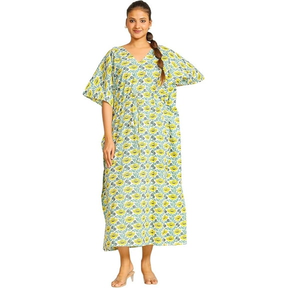 100% Pure Cotton Long Dress, Women's Cotton Kaftan, Boho Lounge Wear, Beach Cover Up,