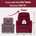 thumbnail image 4 of MCombo Big Kids Recliner Chair with Cup Holders for Boys and Girls Room, 3+ Age Group, Velvet Fabric (Burgundy), 4 of 10