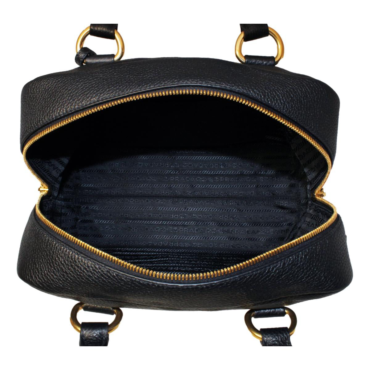 Prada Vitello Phenix Boston Black in Pebbled Leather with Gold-tone - US