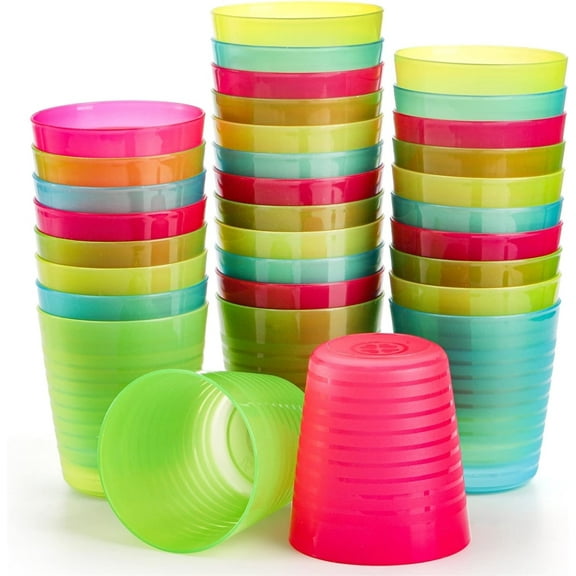 Kids Cups,Reusable Plastic Cups,Unbreakable Water Drinking Cup ,Children Toothbrush Cup,Stackable Colored Open Cups for Juice,Party,Kitchen,Set of 24,4 Colors,8 oz