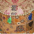 thumbnail image 2 of Indian Pouf Footstool Ethnic Embroidered Pouf Cover, Indian Cotton Round Pouffe Ottoman Pouf Cover Pillow Ethnic Decor Art-Beige-18 x 13 Inch, 2 of 4