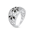 thumbnail image 2 of 1/10 Carat CTTW Round Cut Black Natural Diamond Flower Design Engagement Wedding Ring In 14k White Gold Over Sterling Silver (0.10 Cttw, I2-I3 Clarity) Ring Size-7, 2 of 3