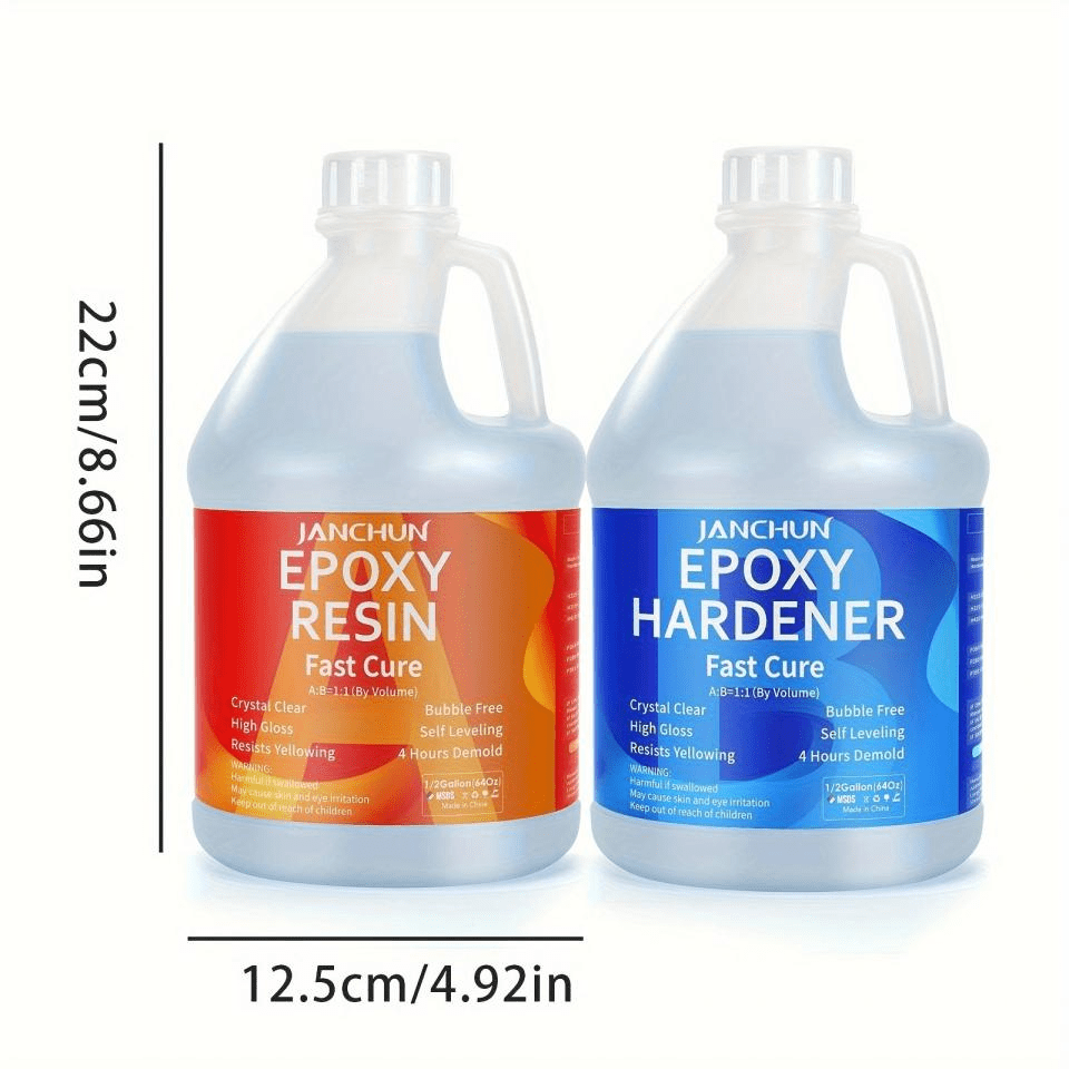 JANCHUN super clear epoxy resin set, 1 Gallon art resin with bubble free high gloss resin and hardener, fast curing epoxy resin,  suitable for jewellery making, ri
