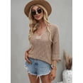 thumbnail image 2 of Round Neck Drop Shoulder 3/6 Length Sleeve Knit Sweater for Women, 2 of 3