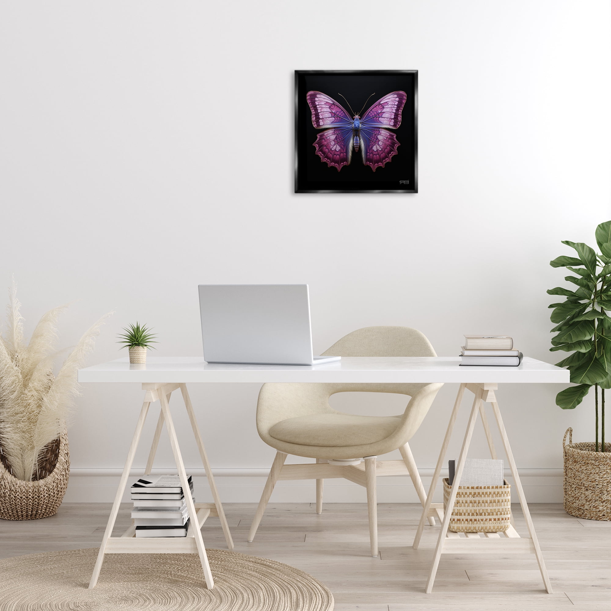 Stupell Industries Vivid Purple Butterfly Animals & Insects Painting Black Floater Framed Canvas Art Print Wall Art, 18 x 18