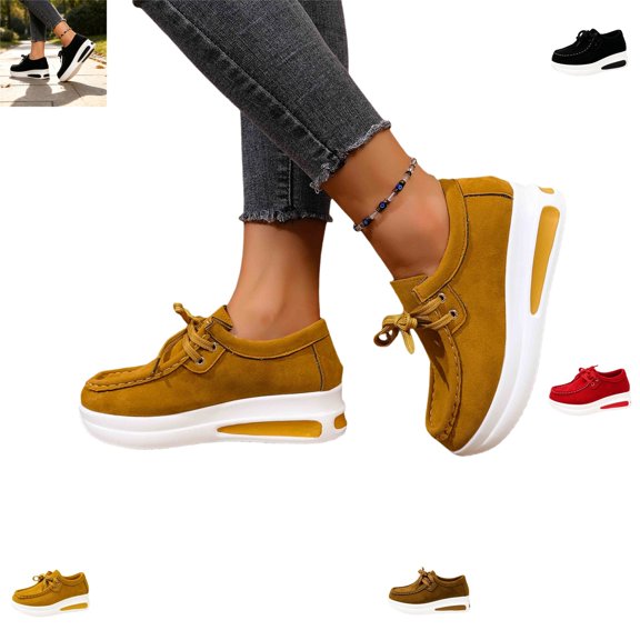 YOUYEDIAN Loafers for Women Fall Winter Versatile Comfortable Platform Heel Flats Square Toe Fashion Strap Design Slip On Shoes