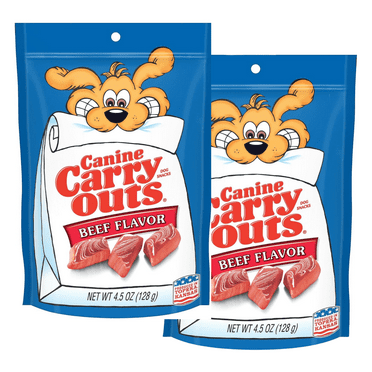 Canine Carry Outs Beef Flavor Dog Treats 4.5oz. Made with Real Beef Chewy Delicious Dog Snacks Make Training and Treating Easy Pack of 2